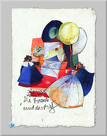 <span style="font-weight: bold">Die Braut und der Brief</span><br />Johanna Kerwitz, ca. 11 x 15 cm, handgeschöpftes Papier, Seide, Mischtechnik – SHOP